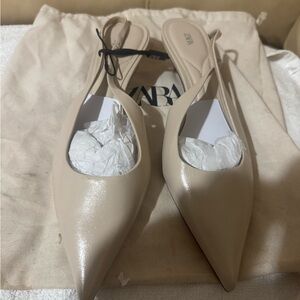 Zara Women's Beige Pointed Slingback Heels